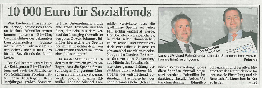 10.000 Euro für den Sozialfonds Rottal-Inn