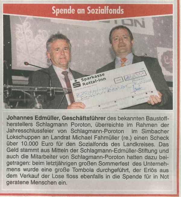 10.000 Euro für den Sozialfonds Rottal-Inn